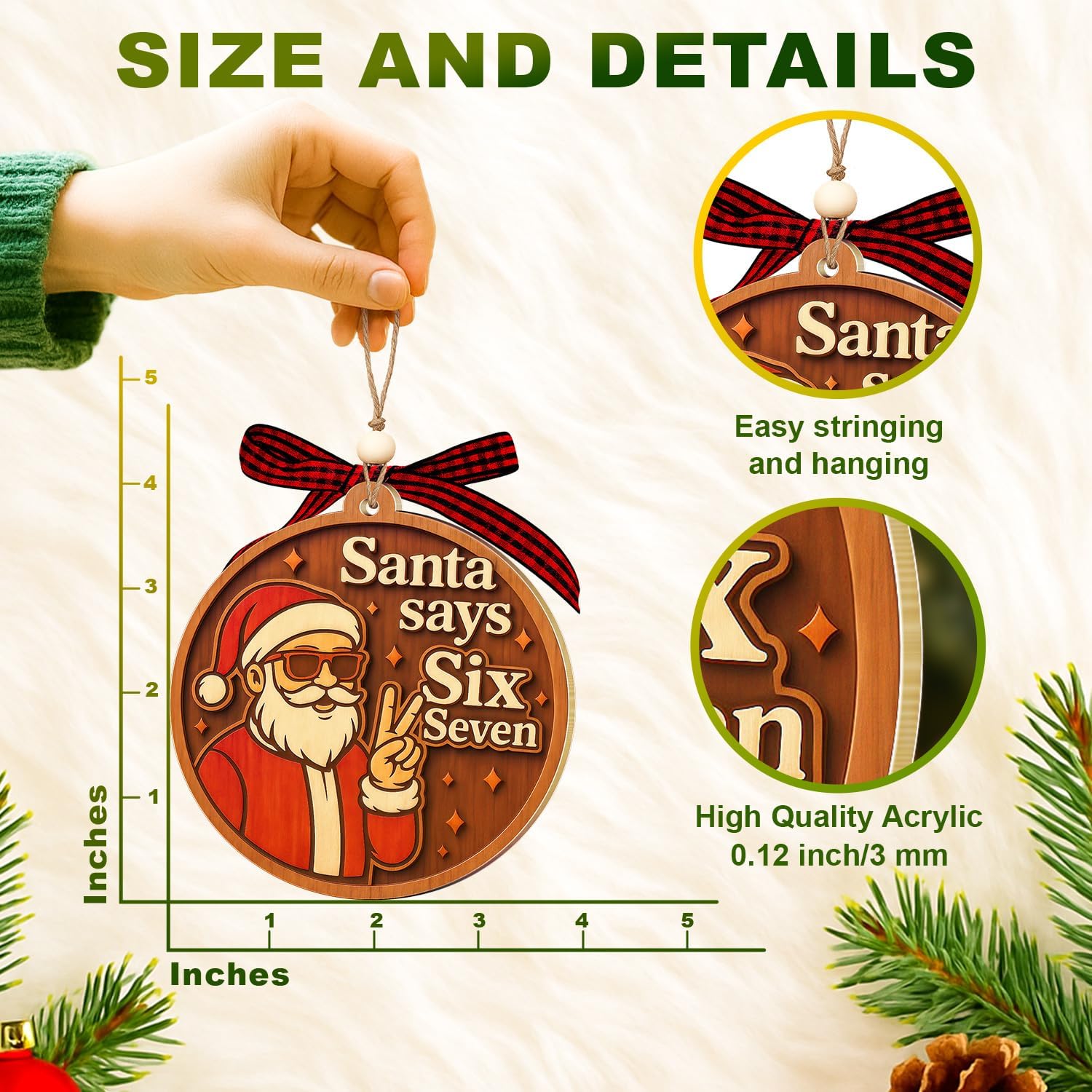 67 Christmas Ornament - 67 Ornaments for Christmas Tree, Santa Says Six Seven 2025 - Funny 6 7 White Elephant Gifts, Fun for Teen, Kid - Viral Decoration - Meme Acrylic Xmas Gifts image 3