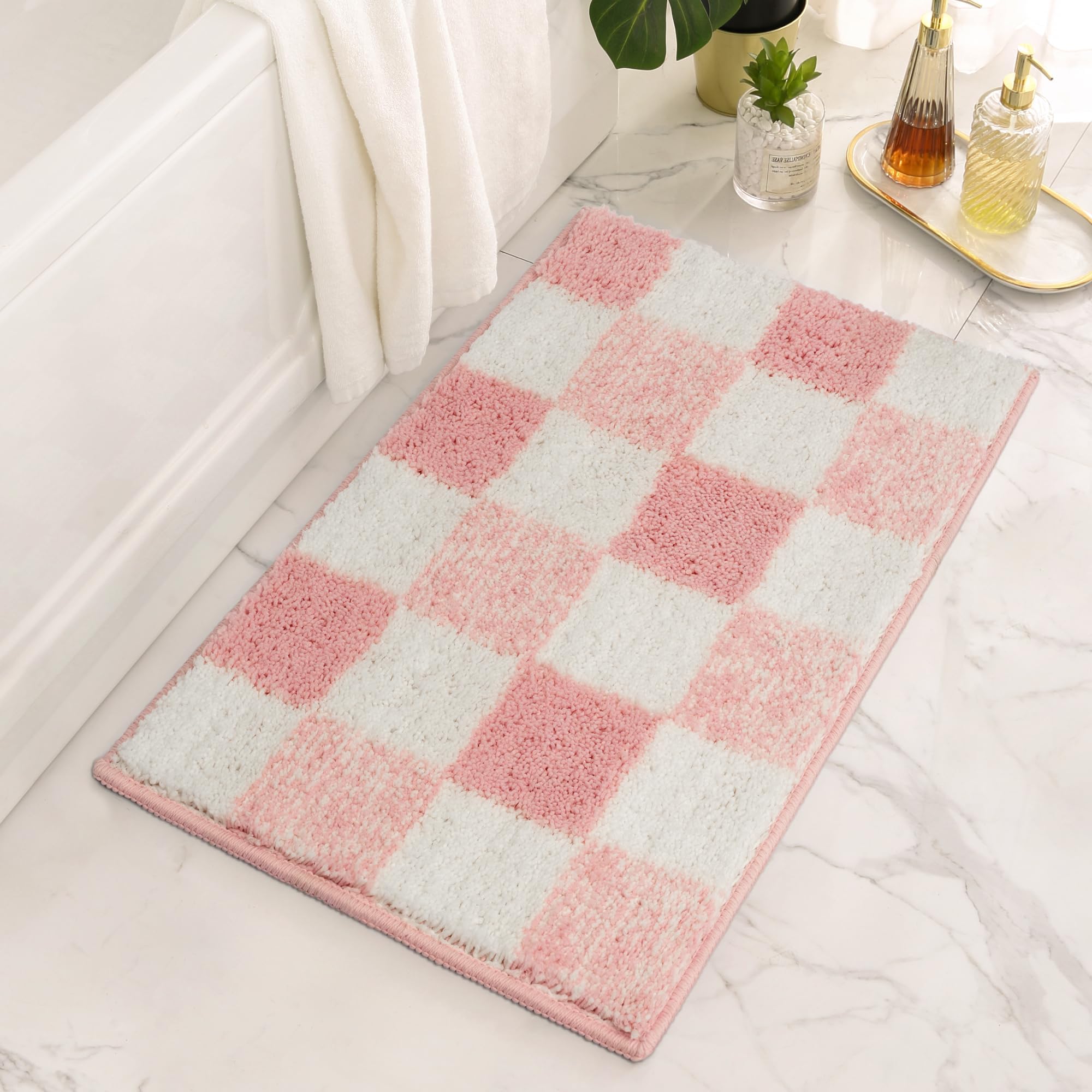 Amazon.com: KINGMINOS Checkered Rainbow Bath Mat, Colorful Checkerboard ...