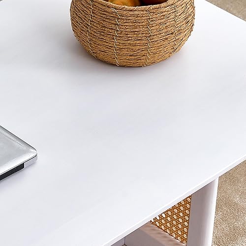 Miniatura 4 de LUSPAZ Mesa de centro de estilo chino, ratán rectangular de madera maciza de mediados de siglo, mesa de té central moderna para sala de estar,