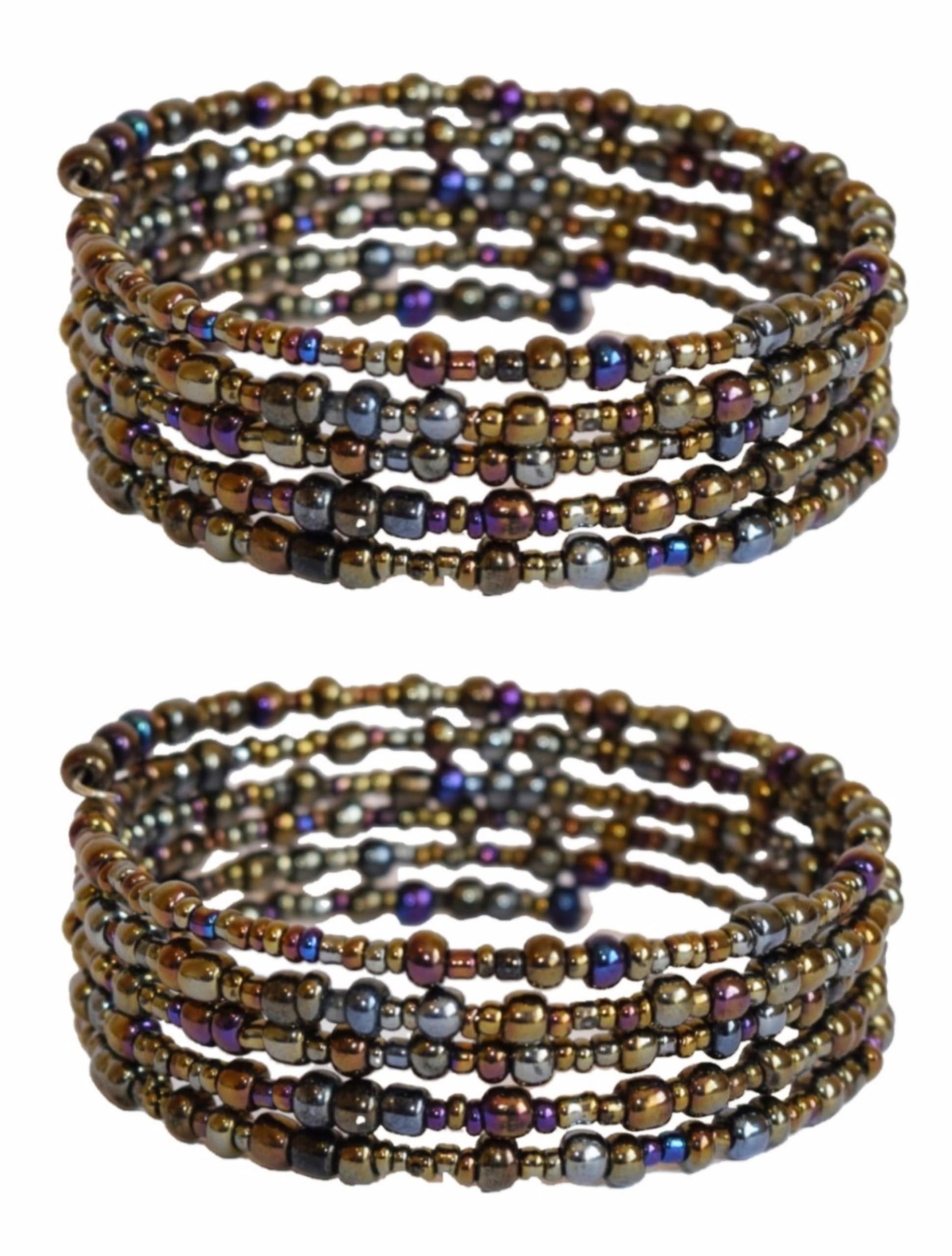 TEMBO AFRICA Set of 2 Handmade Beaded Bracelets for Women 5 loops each 10 loops in total Wrap Bracelets Boho Jewelry Gifts Metallic Brown