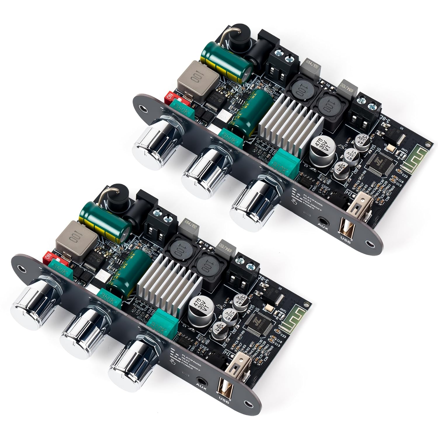 2PC ZK-1001U Mono Amplifier Board with TWS, Mini Audio Amp with Boost, Vehicle Amplifier Wide Voltage Input 9-24V, Supports USB/AUX/Bluetooth 100W Power Output(2PC ZK-1001U)