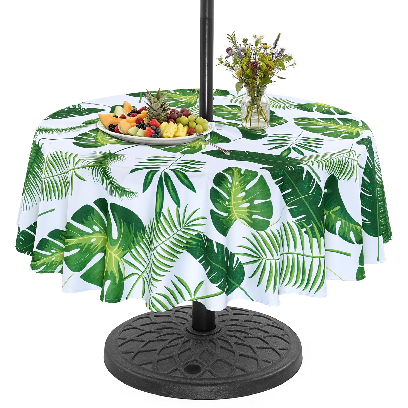 Eternal Beauty 178cm Round Palm Leaf Indoor Outdoor Waterproof Tablecloth for Patio Garden Party and BBQ(70 Inch) — image 1
