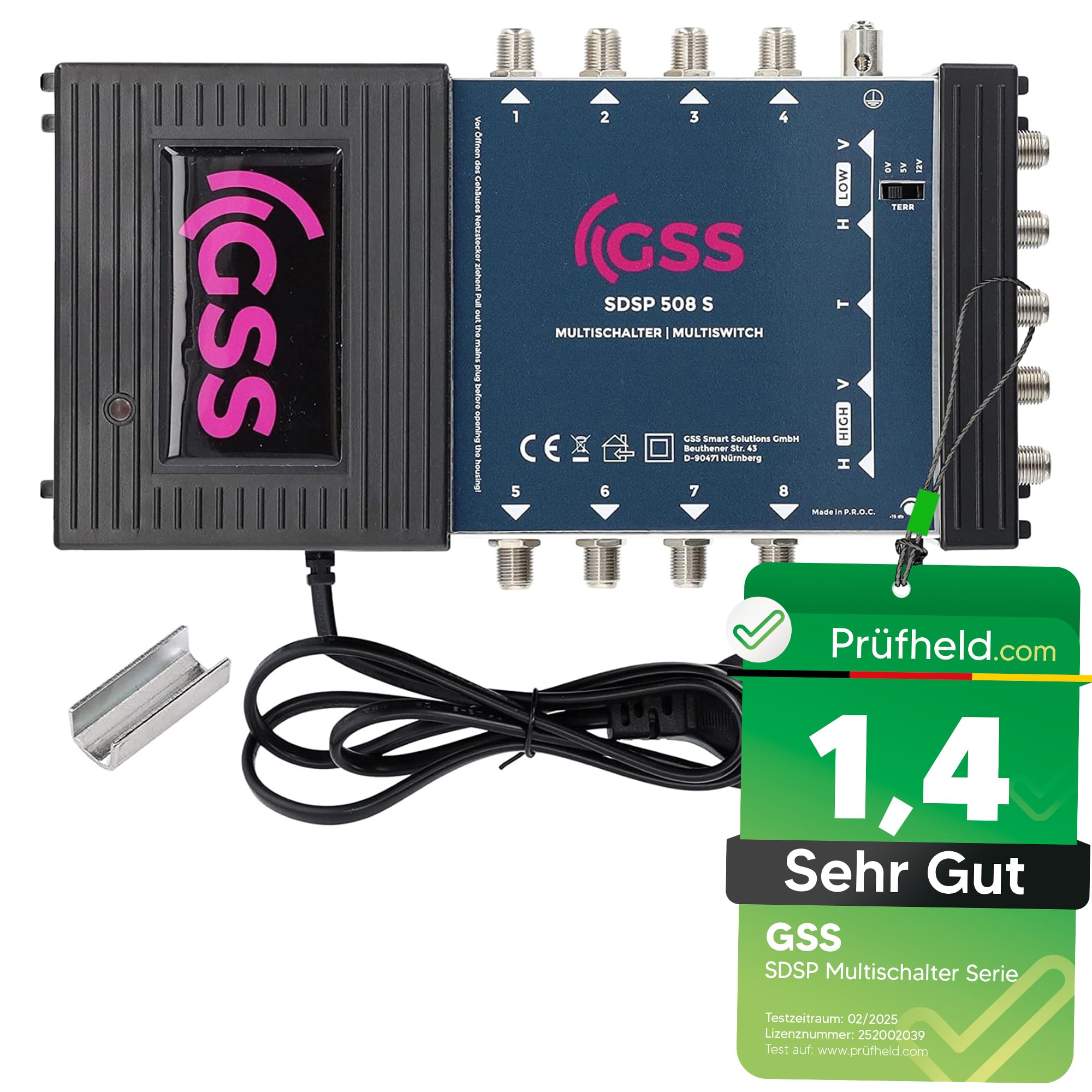 GSS 5/8 Multiconmutador para Quattro y Quad LNB, Multiswitch para 1 satélite y 8 participantes (TV, receptor de satélite), distribuidor Matrix Sat, HD 4K digital, para antena de espejo