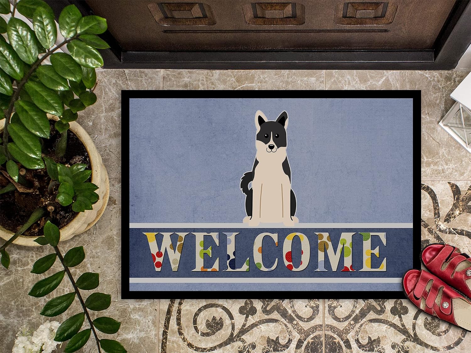 Caroline's Treasures BB5610MAT Russo-European Laika Spitz Welcome Doormat 18x27 Front Door Mat Indoor Outdoor Rugs for Entryway, Non Slip Washable Low Pile, 18H X 27W