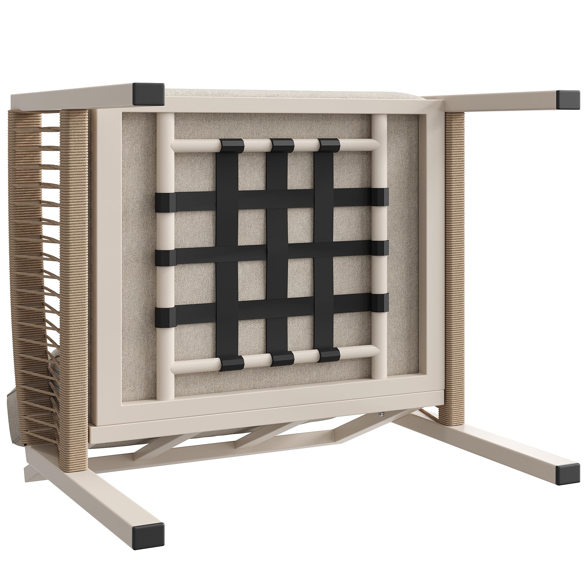 Set di mobili da giardino per 8 persone, 4 pezzi, 1 tavolo con piano in vetro effetto legno, 2 poltrone intrecciate a mano, 1 divano, struttura in ferro con cuscino beige, inclusi tutti i