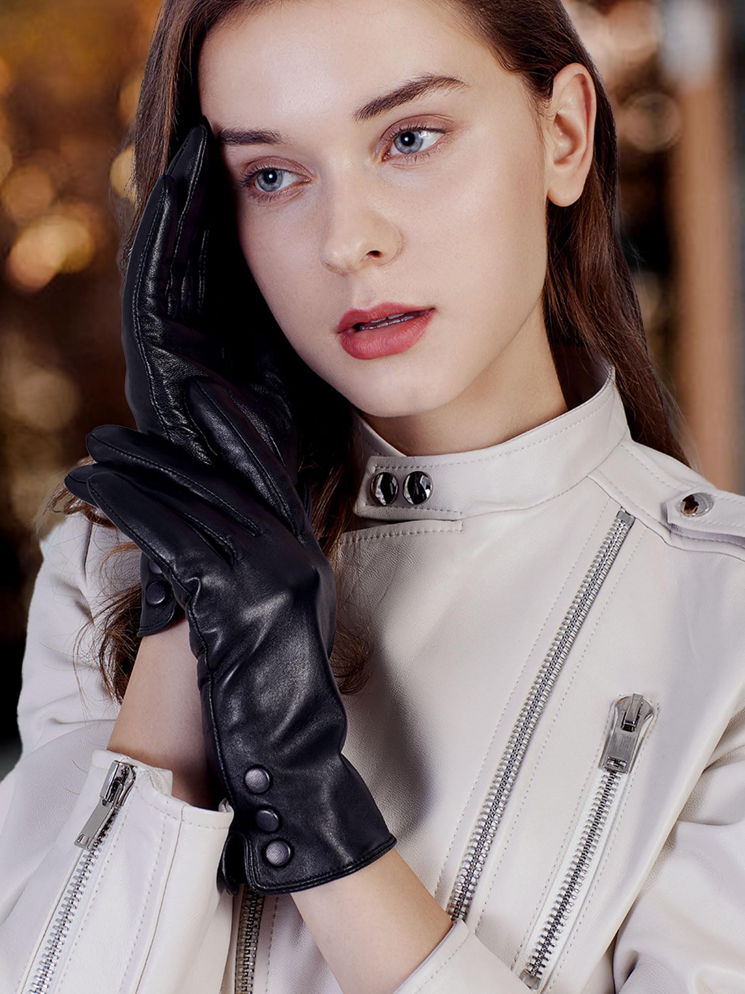 GSG SINCE 1998 Gants en Cuir pour Femme Hiver en Mouton | en Cuir d’Agneau Sans Chrome – Tactiles, Chauds et Doublés de Laine