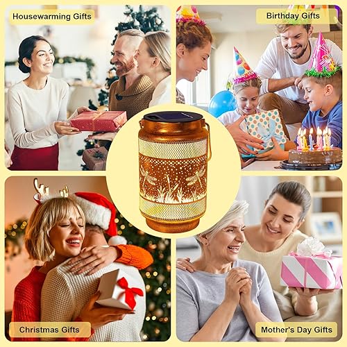 Miniatura 6 de Faroles solares de libélula para exteriores, impermeables, con gancho de pastor, regalos de cumpleaños para mujeres, mamá, abuela, luces colgantes