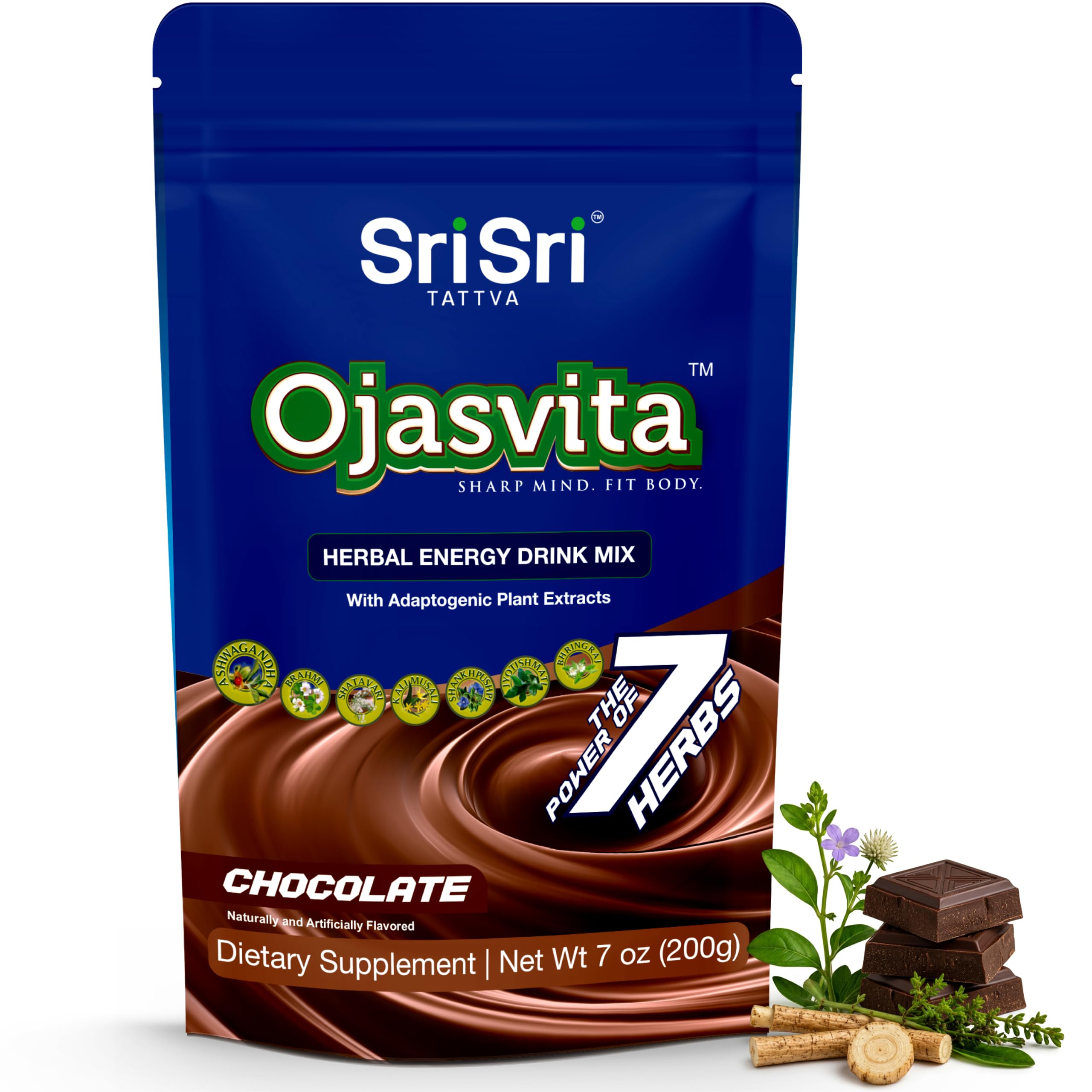 Sri Sri Products Ojasvita Chocolate bebida em pó com ashwagandha, brahmi e ervas ayurvédicas 200 g