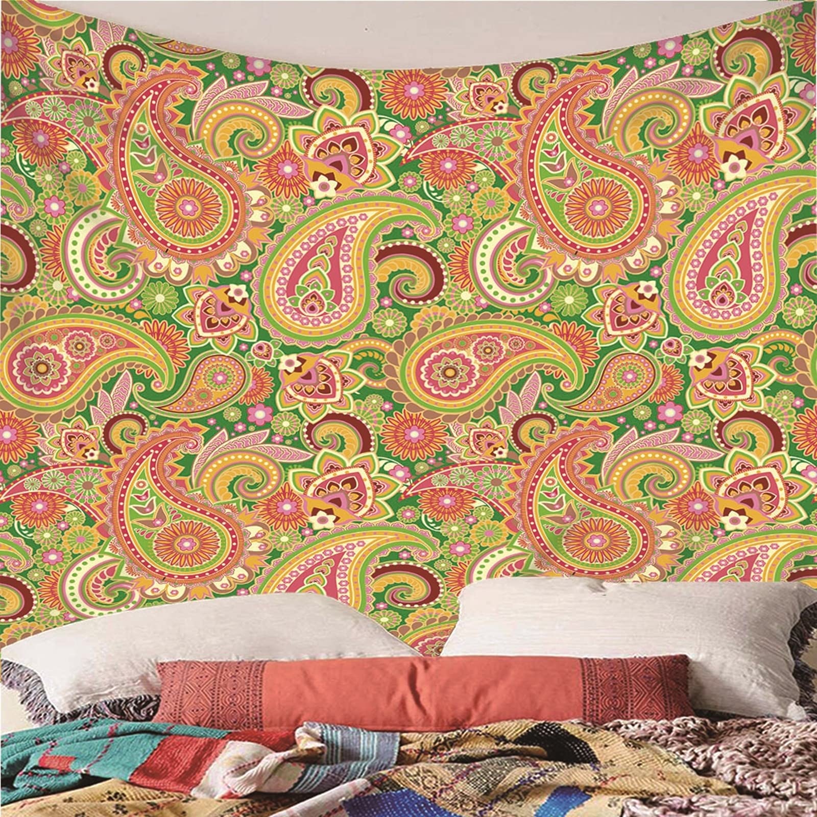 Aeici Arazzo da parete in tessuto, arazzo da soffitto con fiori etnici, 240 x 220 cm