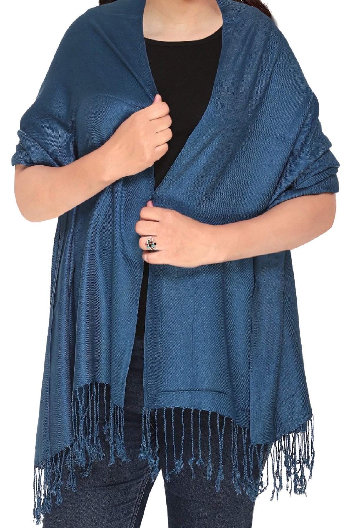 World Of Shawls Women's Teal Blue Plain Pashmina Scarf Hijab Shawl Stole Wrap Viscose (Teal Blue)