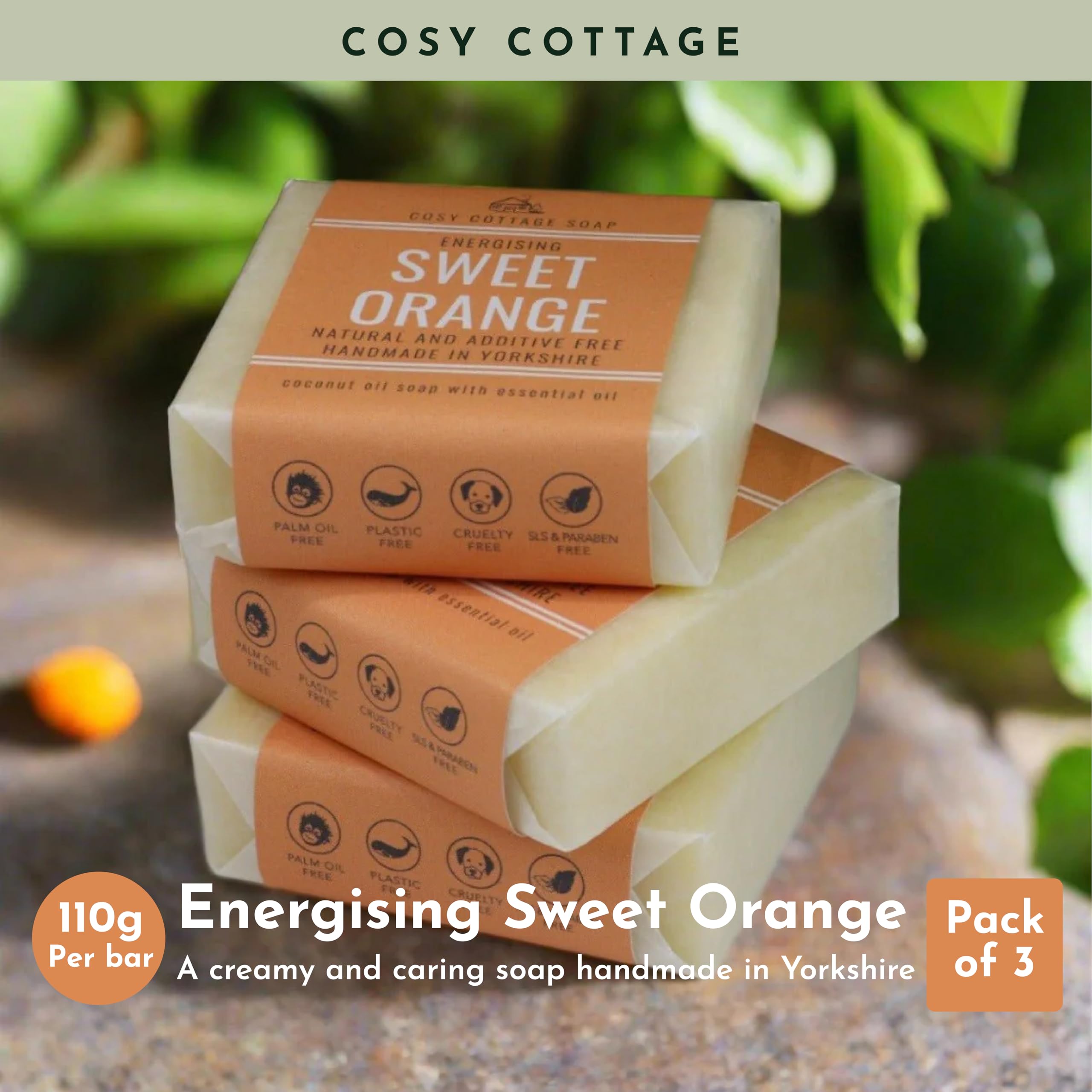 Cosy Cottage Energising Sweet Orange Soap Bar - Bundle Pack of 3 x 110g, Clear, 110 g (Pack of 1) - Image 2