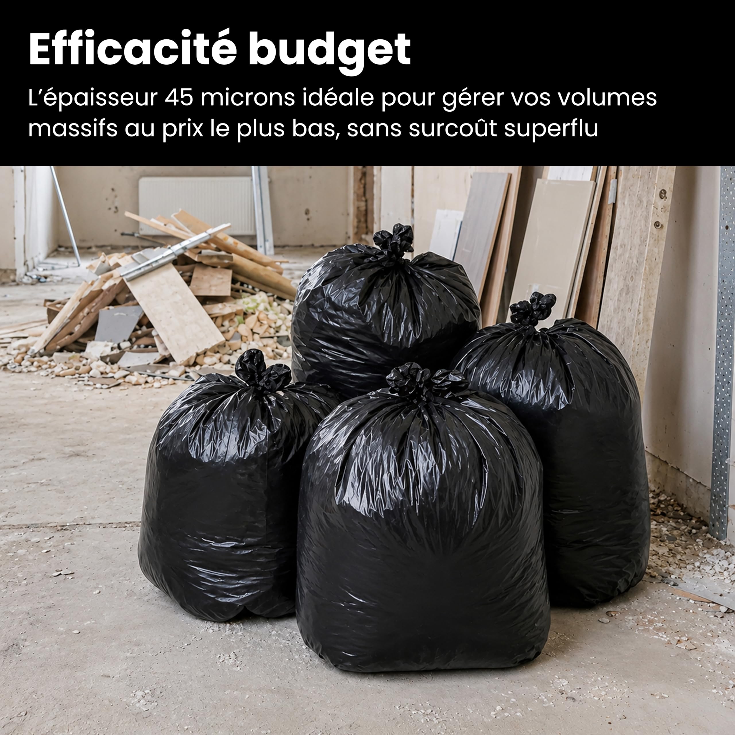 100 Sacs Poubelle 160 Litres Grande Capacité - Déchets Légers, Volumineux – Résistants, Épaisseur 45 Microns - Idéal Particulier Ou Professionnel Pour Maison, Bureau, Jardin, Hôtel, Restaurant