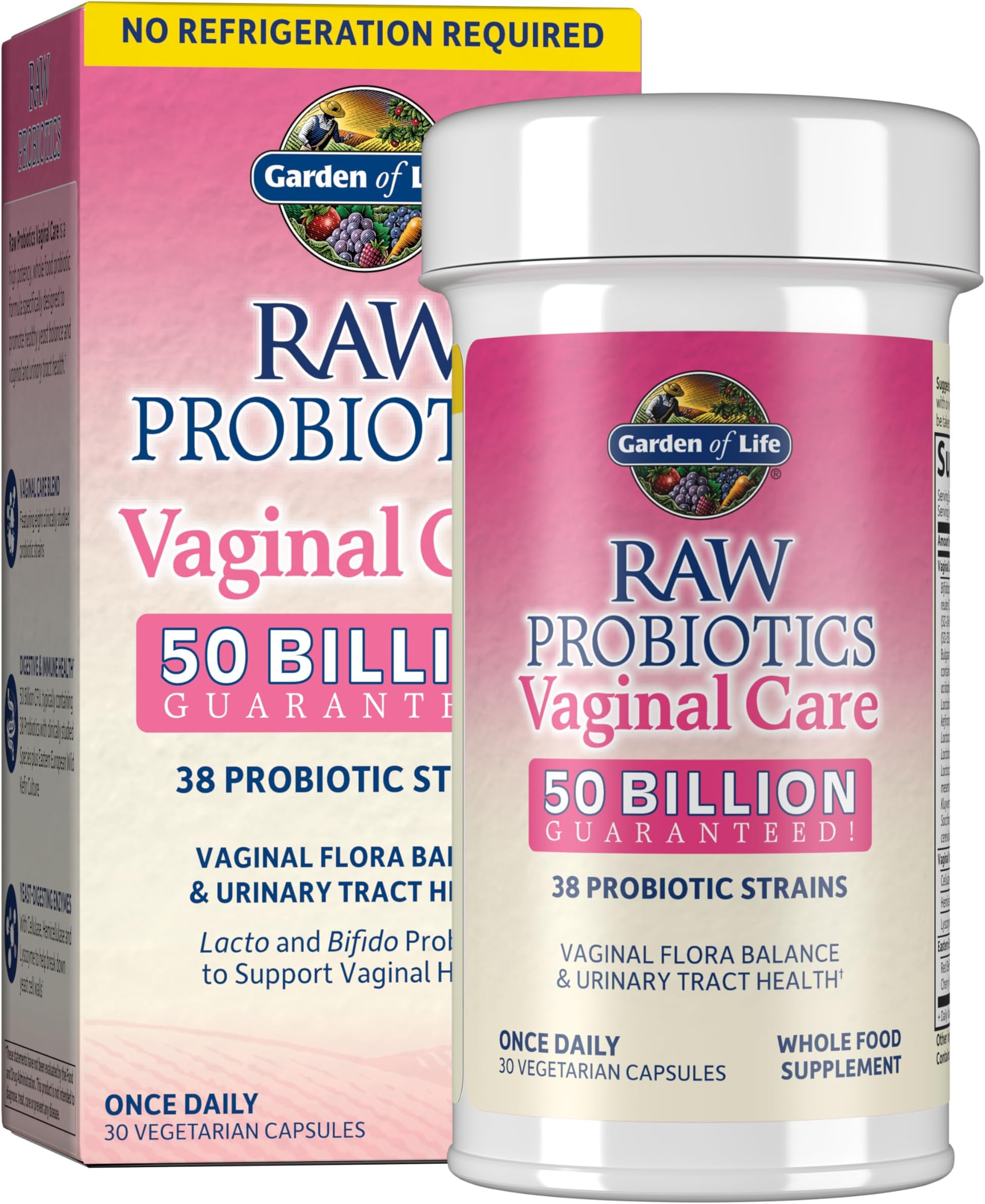 RAW Probiotics l RAW Probiotics Vaginal - 50 Billion CFU - Once Daily - Certified Gluten Free - No Refrigeration - 30 Vegetarian Capsules