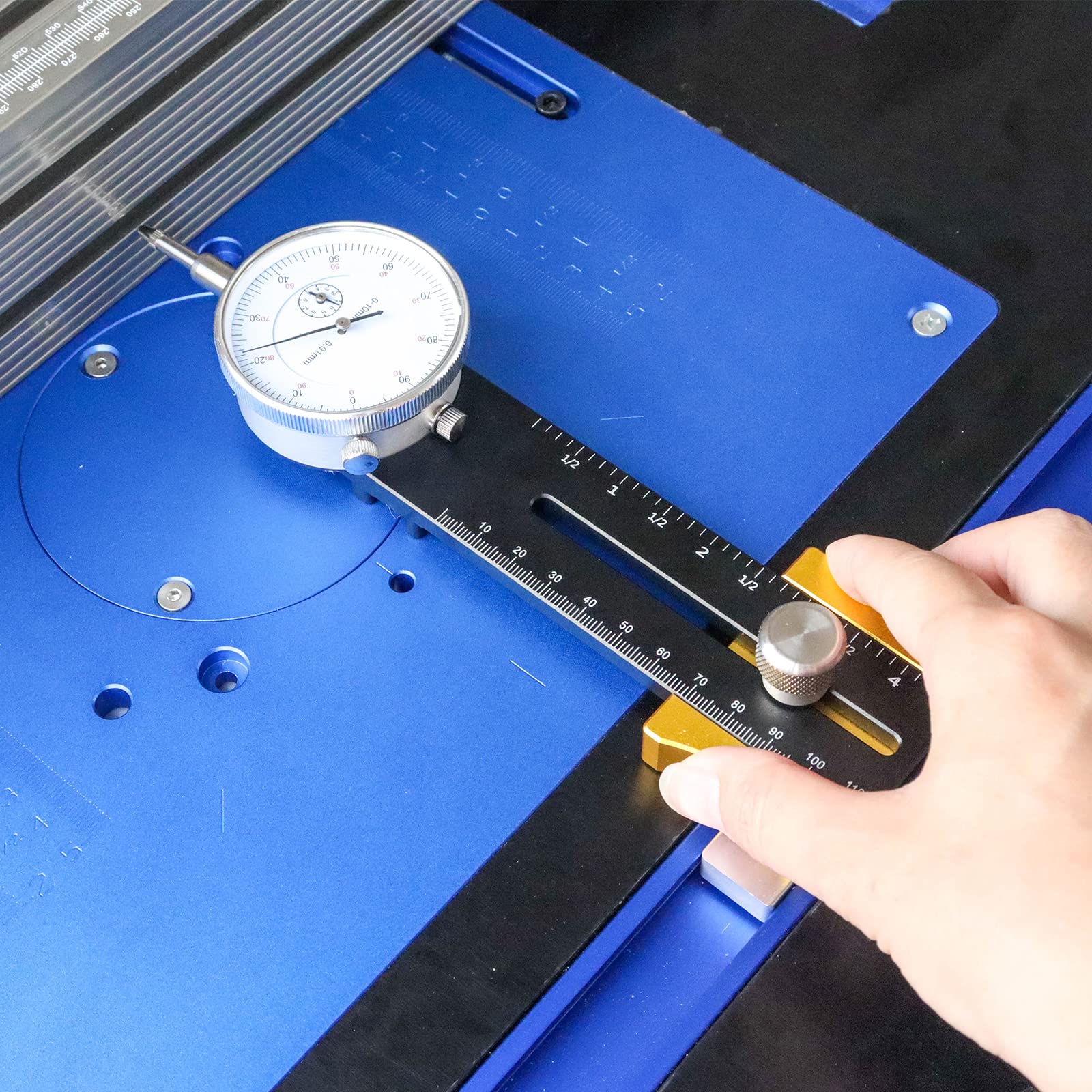Tischkreissägen-Messgerät mit digitaler Anzeige, Tischkreissägen-Messgerät mit 4 Zoll langer eloxierter Aluminiumstange A-Line It-Basisset zum Ausrichten und Kalibrieren von Werkstattmaschinen wie T