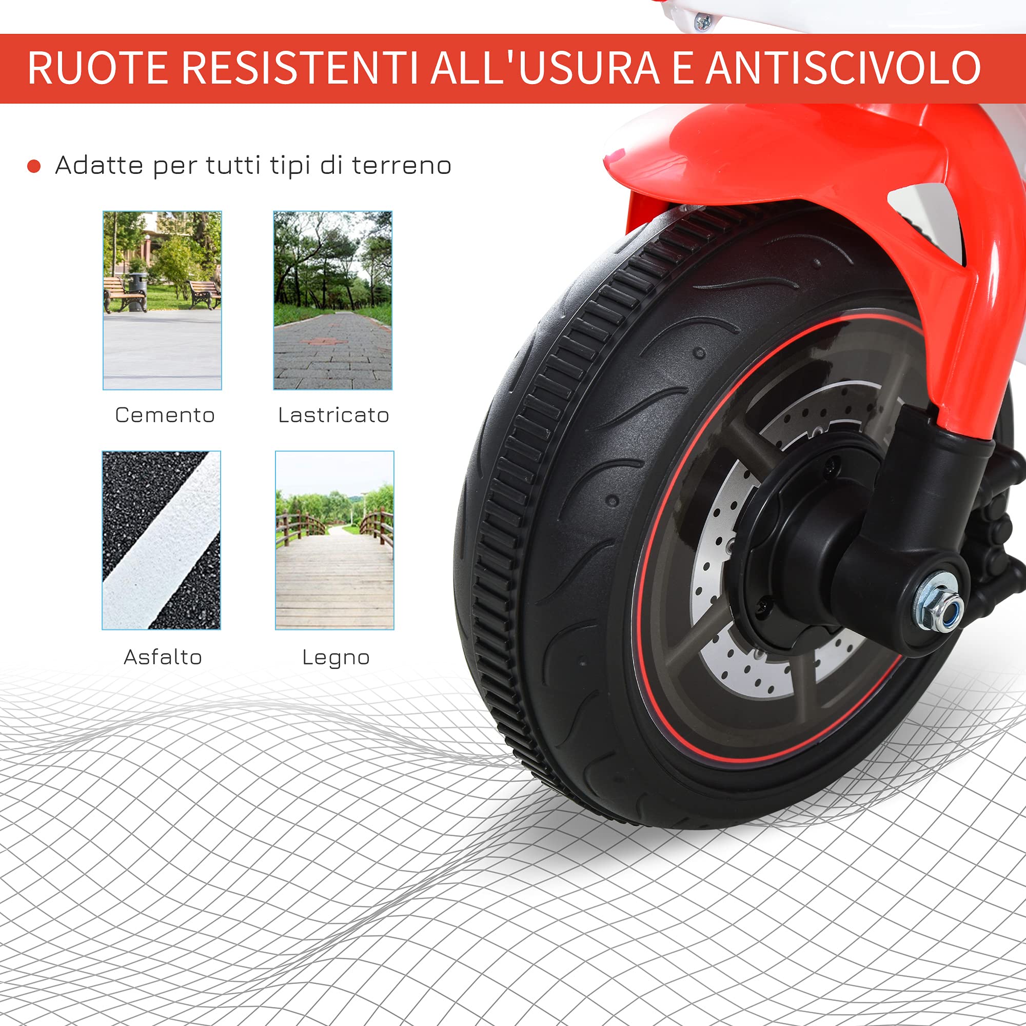 HOMCOM Moto Giocattolo a 3 Ruote per Bambini 18-36 Mesi, Motocicletta Cavalcabile Stile Polizia con Musica e Fari Senza Pedali in PP e Metallo Bianco e Rosso
