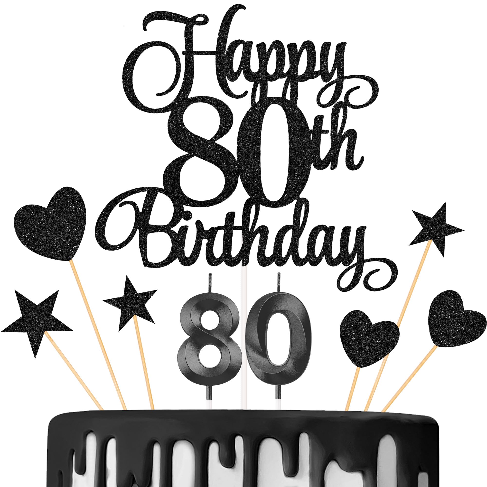 Lecferrarc 80th Birthday Cake Decorations, 80th Birthday Candles Cake Numeral Candles and Glitter Happy 80th Birthday Cake Toppers Set for Birthday