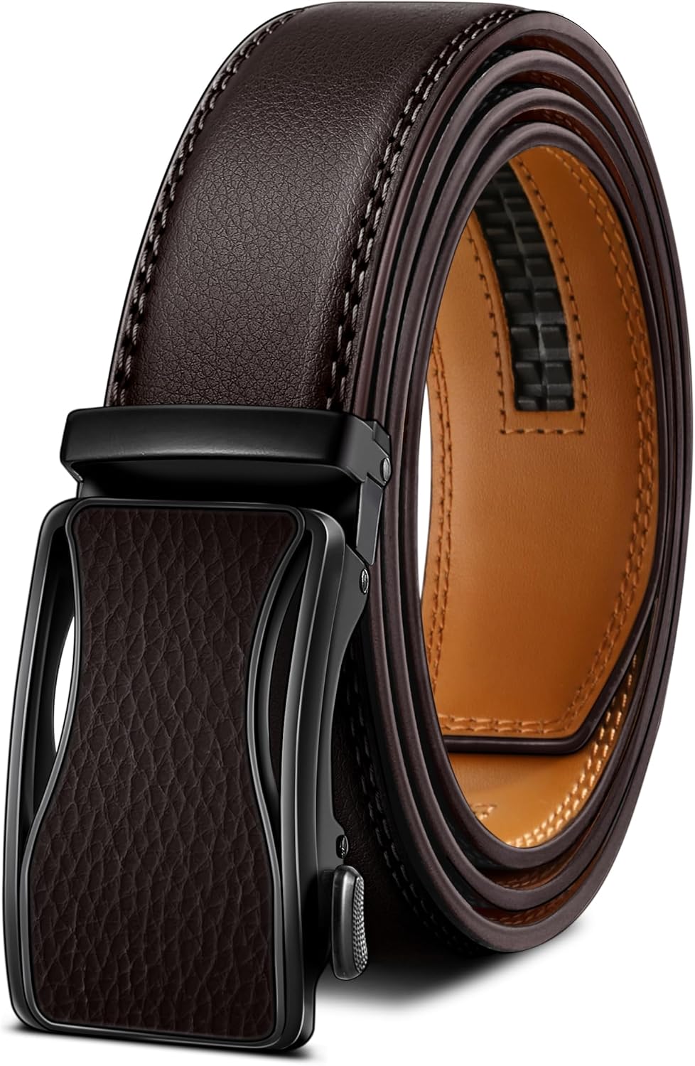 BULLIANT Mens Ratchet Belt,Leather Adjustable Slide Belt For Gift Mens Dress Casual 1 3/8",Size Adjustable