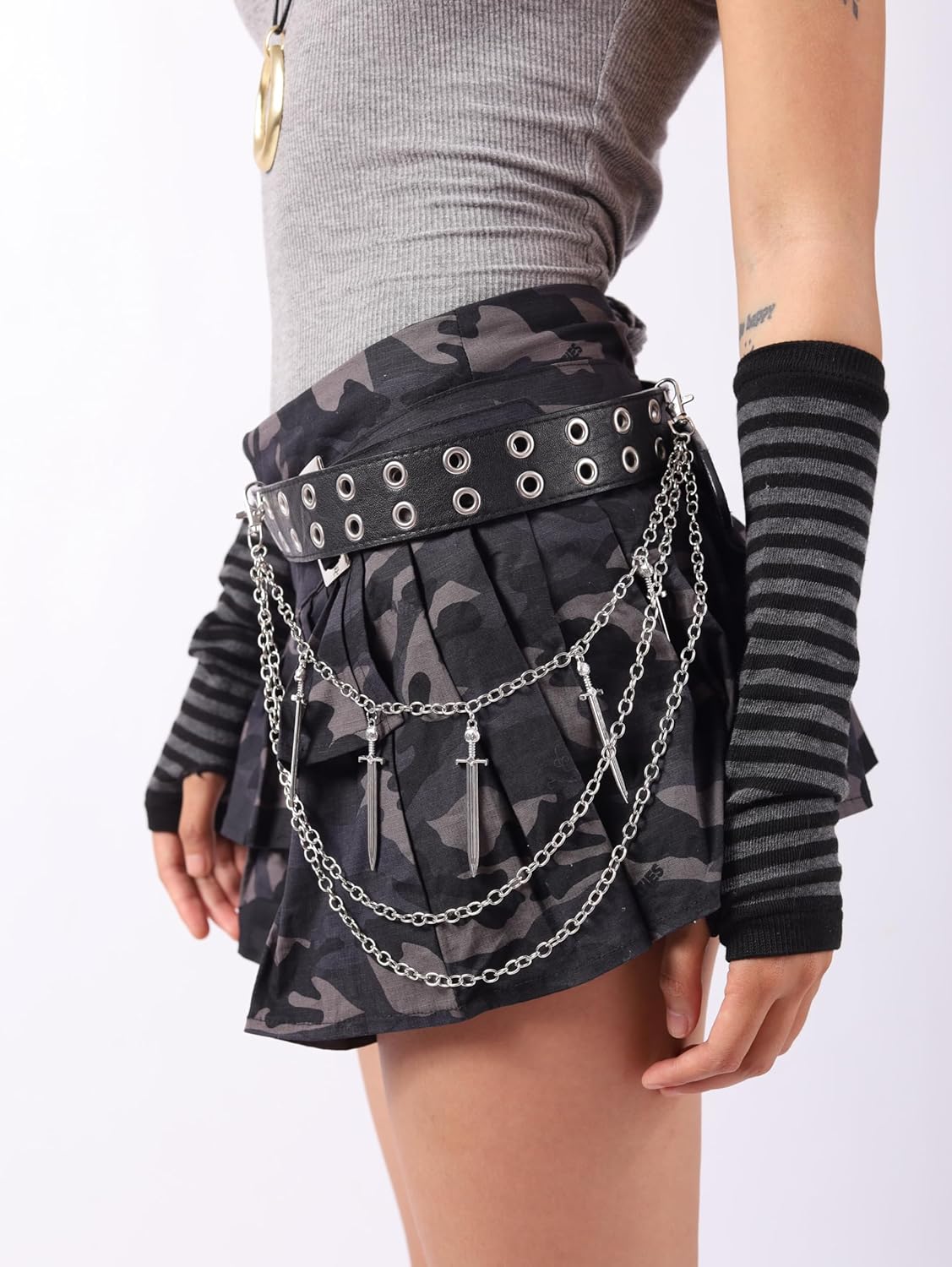 Sacina Gothic Silver-tone Layered Dagger Skull Pants Chain, Wallet Belt Chain, Goth Grunge Emo Punk Accessories - Image 2