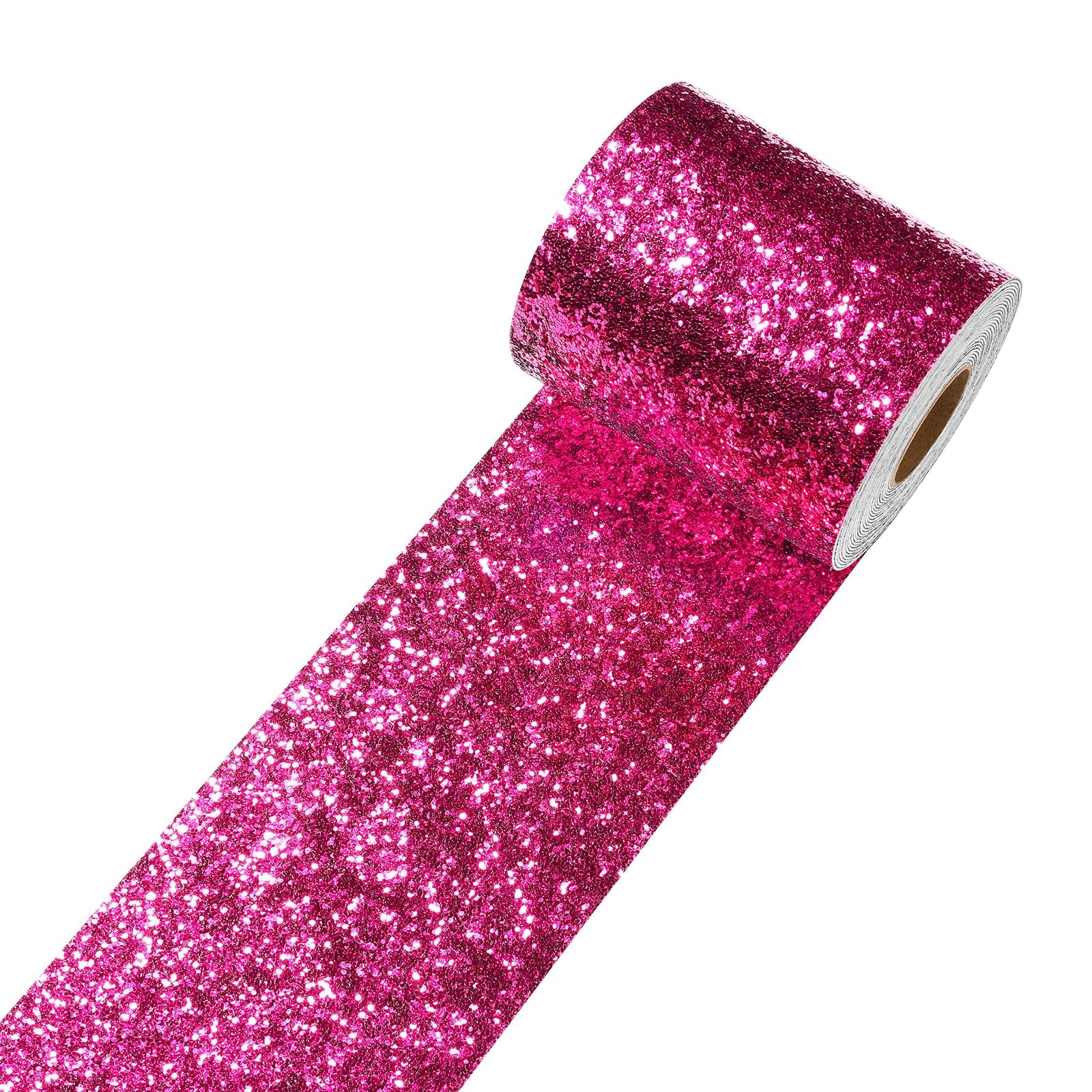 Decotalk Glitter Wallpaper Border Stick and Peel Rose Glitter Wallpaper 10X600cm Sparkle Contact Paper Rose Wall Paper Violet Sequins Vinyl for Walls Removable Chunky Sparkle Vinyl for Craft