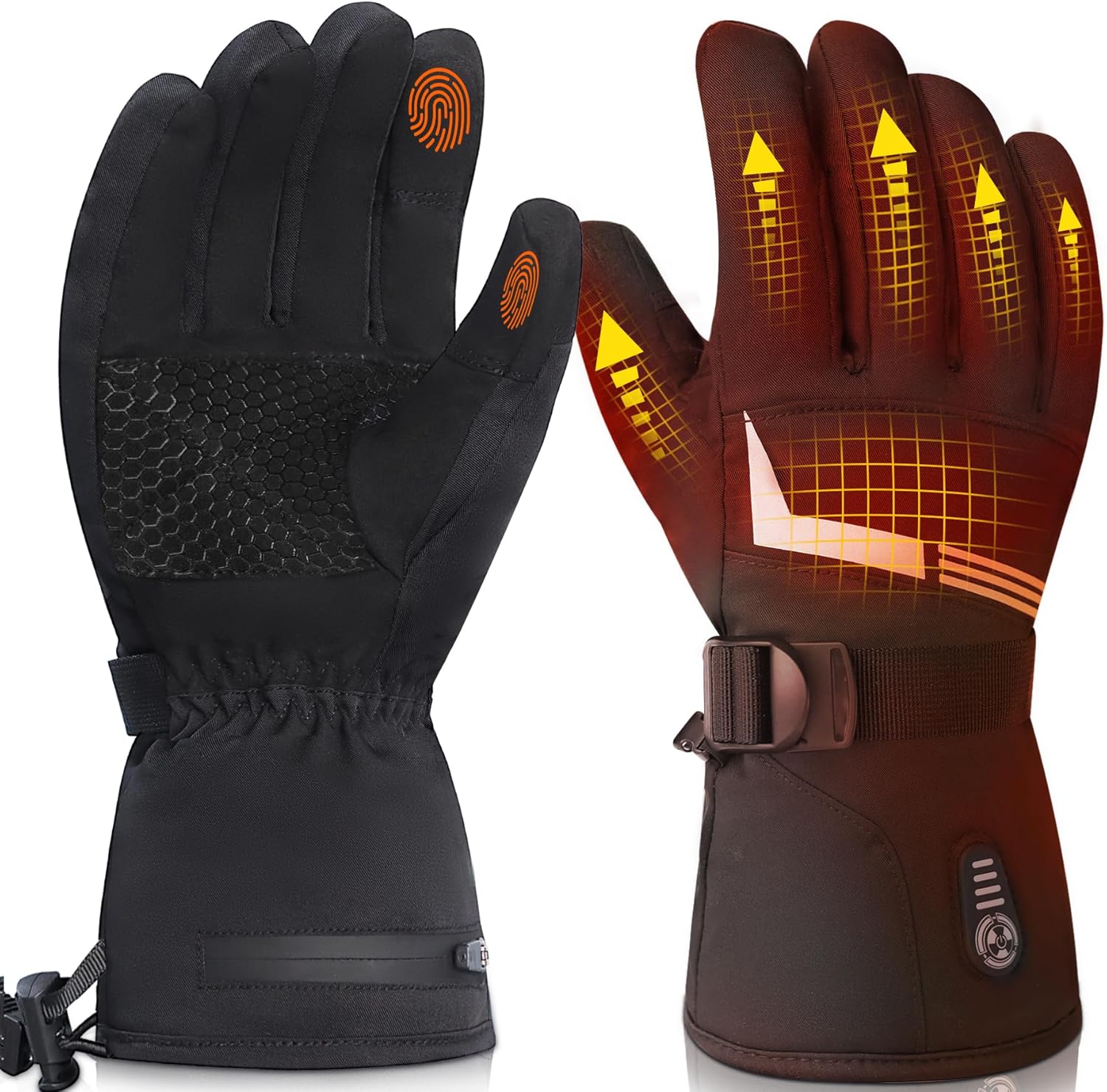 Heated Gloves 7.4V 3200mAh Waterproof Rechargeable Electric Gloves for Men Women with Touchscreen 5 Heating Temperature Adjustable for Winter Outdoor Work Skiing Hiking Hunting Camping Fishing