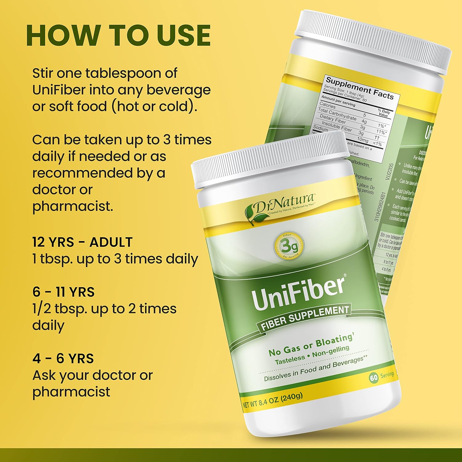 Dr. Natura® Unifiber, Natural Fiber Supplement, 8.4-Ounce. (Pack of 3)