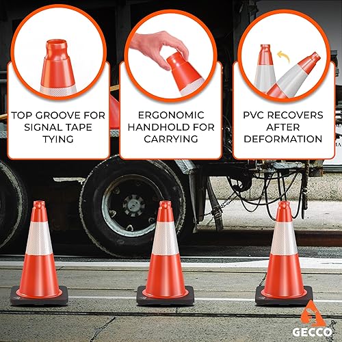 Miniatura 6 de GECCO Paquete de 10 conos de tráfico naranjas pequeños de 18 pulgadas, 3.3 libras, conos de seguridad, conos naranjas, conos de estacionamiento,