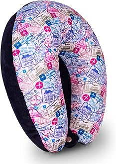 HOOPY Travel Neck Pillow in Soft Fabric for Head, Neck, Shoulder Support Filled with Soft Memory Foam Filling | Multi Purpose Neck Pillow| Neck Rest | Neck Pain | Travel Print