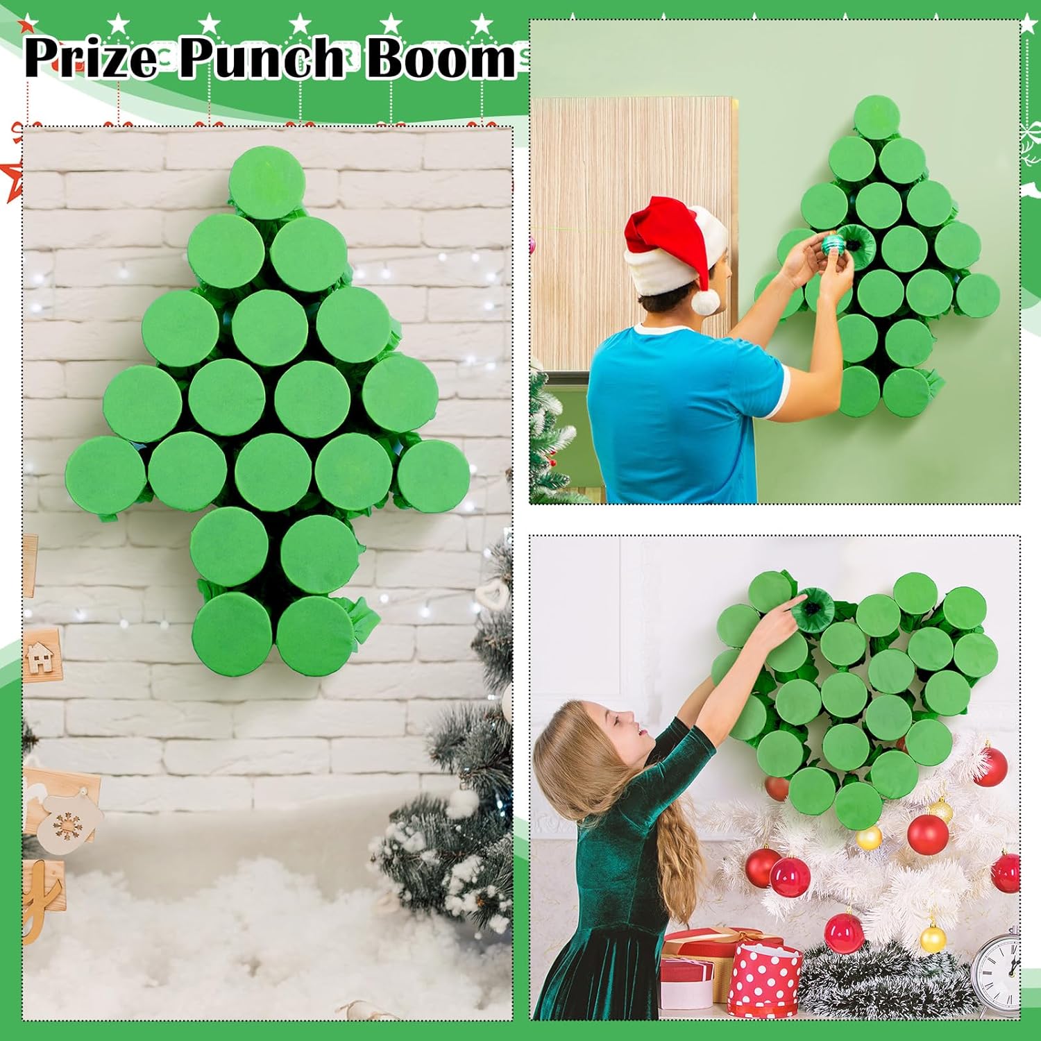 Jingmore 50 Pack Christmas Punch Game Set DIY Prize Punch Box Game Include 50 Pcs 16oz Plastic Cups 50 Sheets Tissue Paper and 100 Rubber Bands for Outdoor Indoor Family Xmas Party