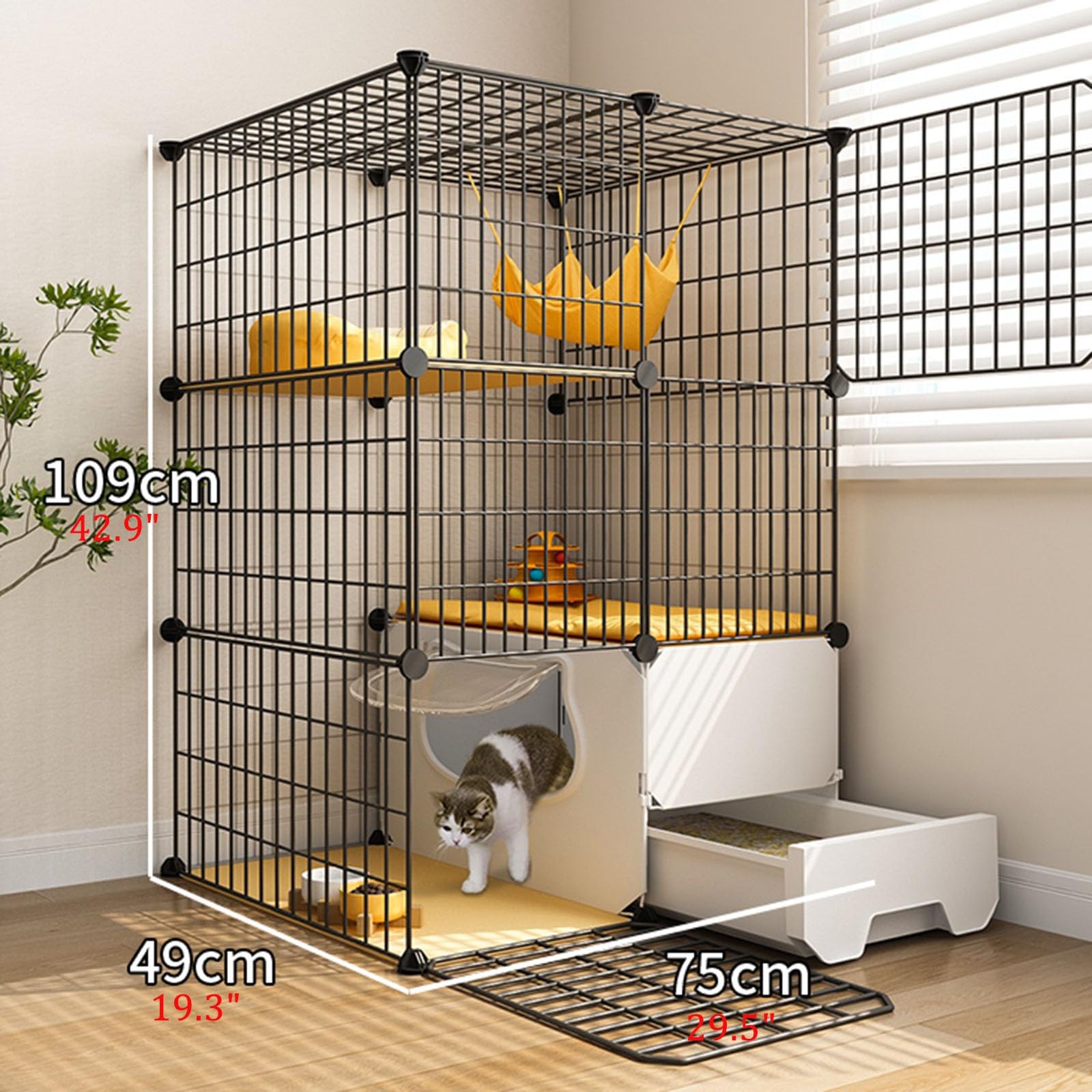 Jaula para Gatos, Jaula Grande para Gatos de Interior con Caja de Arena, recintos para Gatos de 3 Niveles, Corral Grande de Alambre de Metal Desmontable para Conejos y Cachorros, Uso en Inte