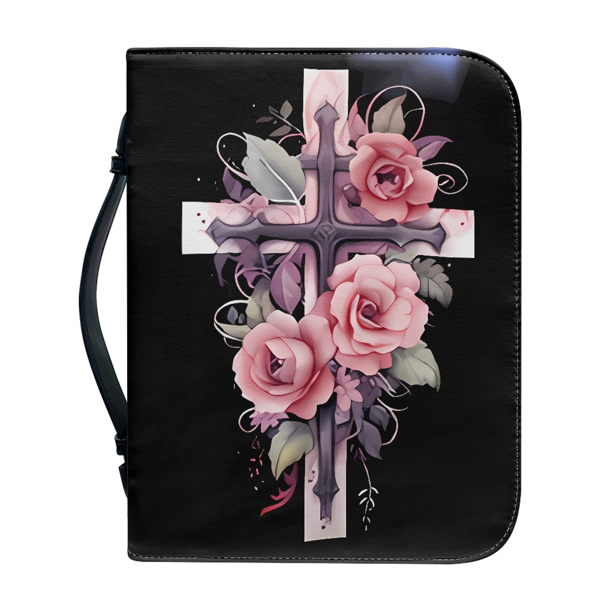 Bengbobar Floral Bible Covers Christ Church Bag for Women Leather Bible Case with Handle Pen Storage Zippered Pocket Waterproof Bible Carrier 6x9 Art