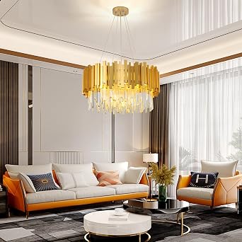 Luxury E14 Crystal Chandelier,2 in 1 Chandeliers Ceiling Light,Gold Ceiling Lights Living Room,Round Lampshades 3 Tiers K9 Crystals Pendant Light (55 * 55 Cm Gold) [Energy Class F]