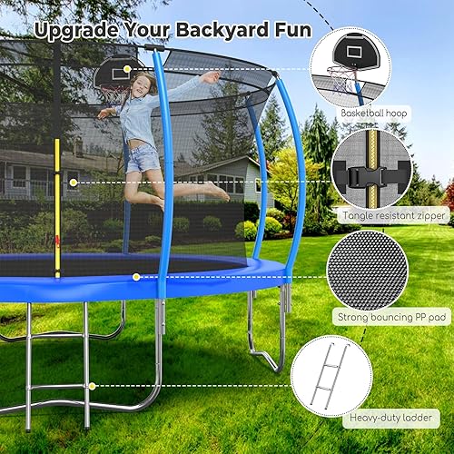 Miniatura 2 de Lyromix 12 14 15 16FT Trampoline for Kids and Adults, Outdoor Trampolines with Curved Poles, Pumpkin Backyard Trampoline with Sprinkler, Stakes,