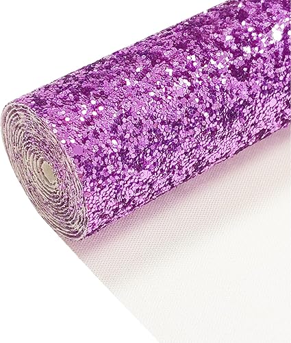 Miniatura 6 de Rollo de piel sintética con purpurina gruesa de color morado lavanda brillante, 12 x 52 pulgadas, lona de poliuretano brillante para niñas y aretes