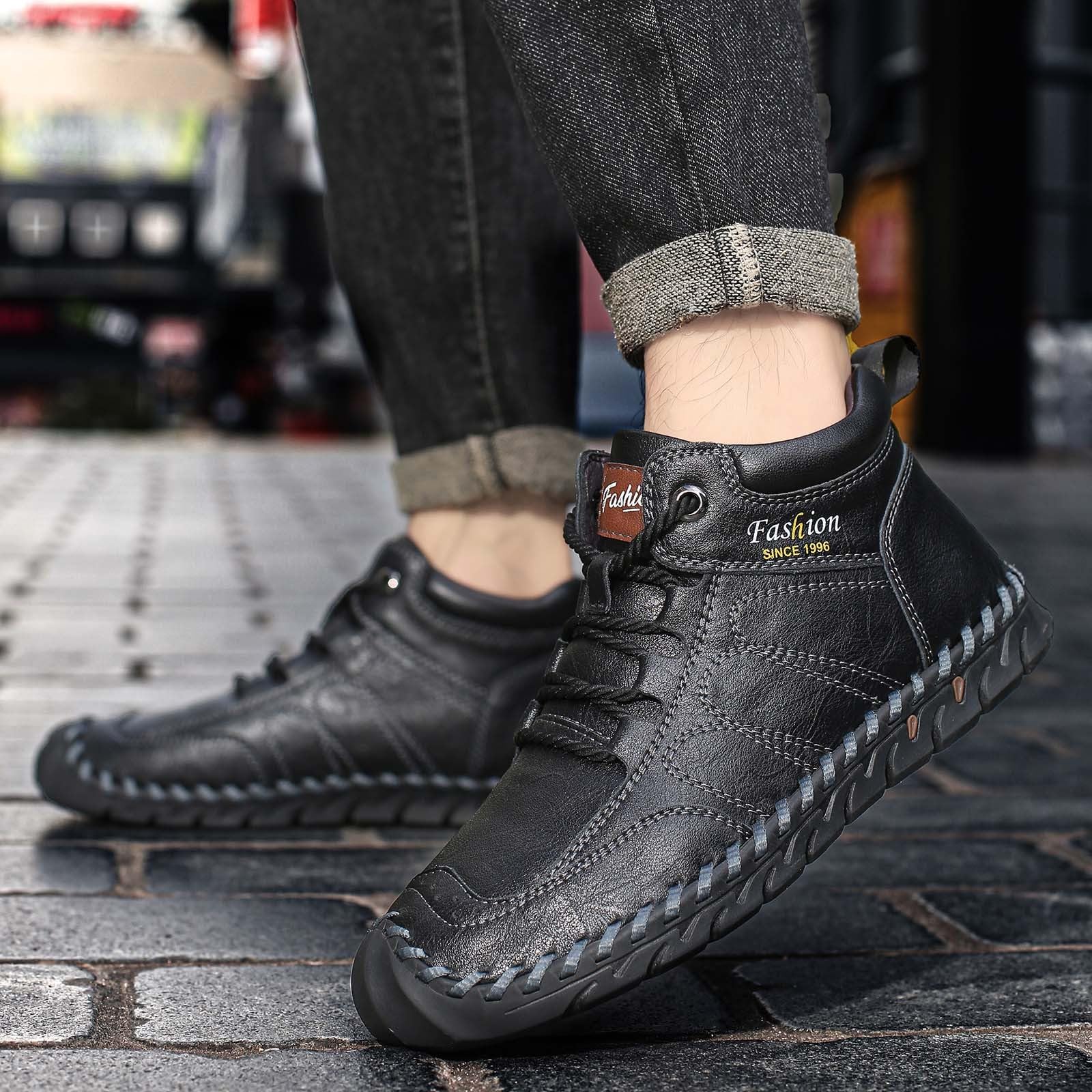 Genérico Zapatos Hombre Altos de Cuero, Costura Artesanal, Suela Goma Antideslizante, Estilo Ciudad Casual, Letras Decorativas En El Cuello para Oficina, Diario