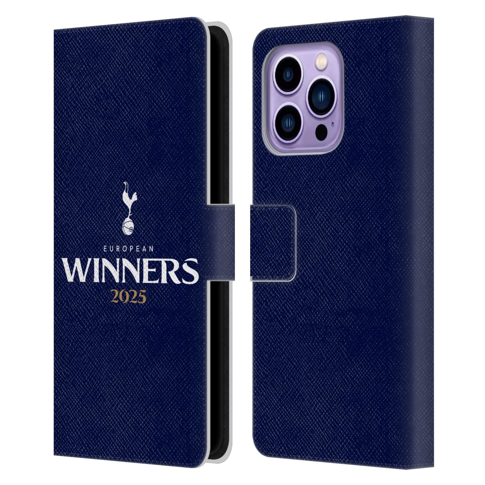 Head Case Designs Officially Licensed Tottenham Hotspur F.C. Blue 2025 European Winners Leather Wallet Case Compatible With Apple iPhone 14 Pro Max