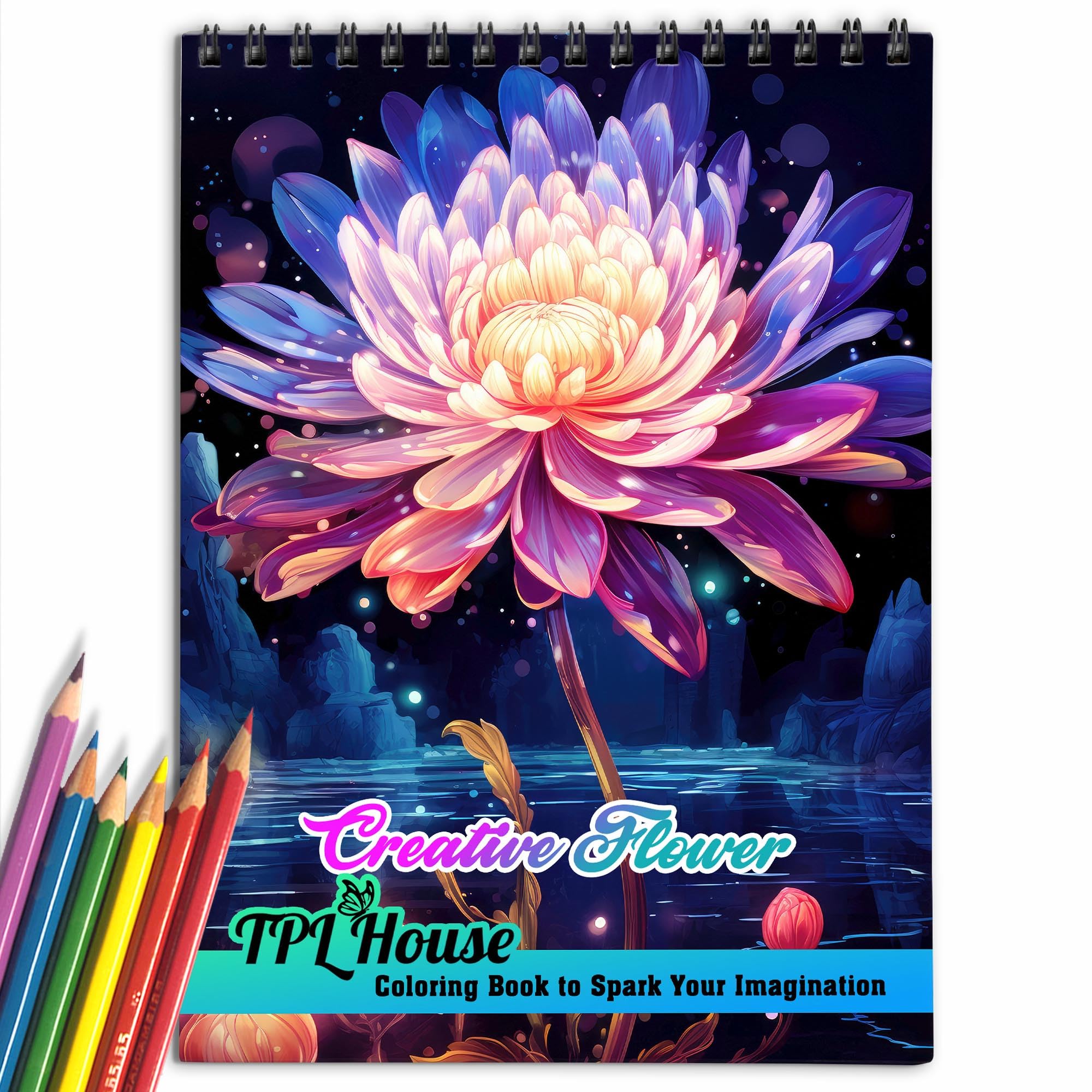 TPLHOUSE Creative Flower Coloring Book Spiral Bound for Adults, Premium Cover, 30 Inspiring Coloring Pages of Florals for Stress Relief and Relaxation