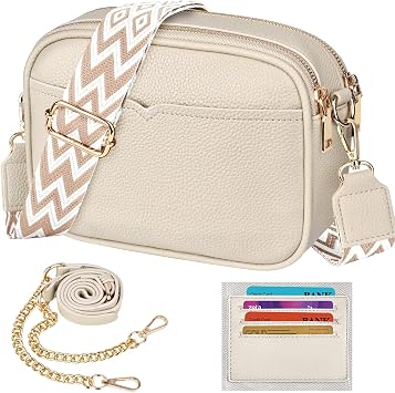 TEUEN Crossbody Bags for Women, Small Shoulder Handbags PU Leather with 2 Removable Wide Straps & Chain, Trendy Ladies Cross Body Bag Elegant Purses for Women with 4 Card Slots