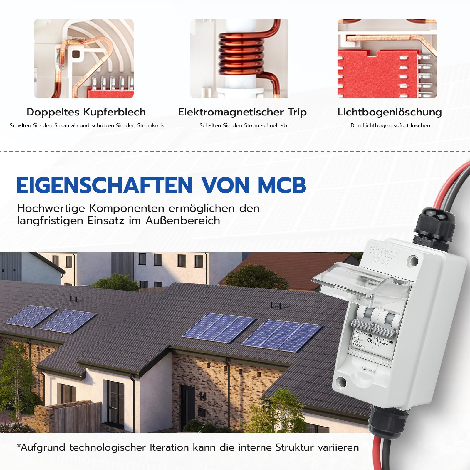 Interruttore di isolamento DC per impianto fotovoltaico 30A DC1000V, scatola di distribuzione con scatola di giunzione fotovoltaica a 2 poli, IP65 impermeabile