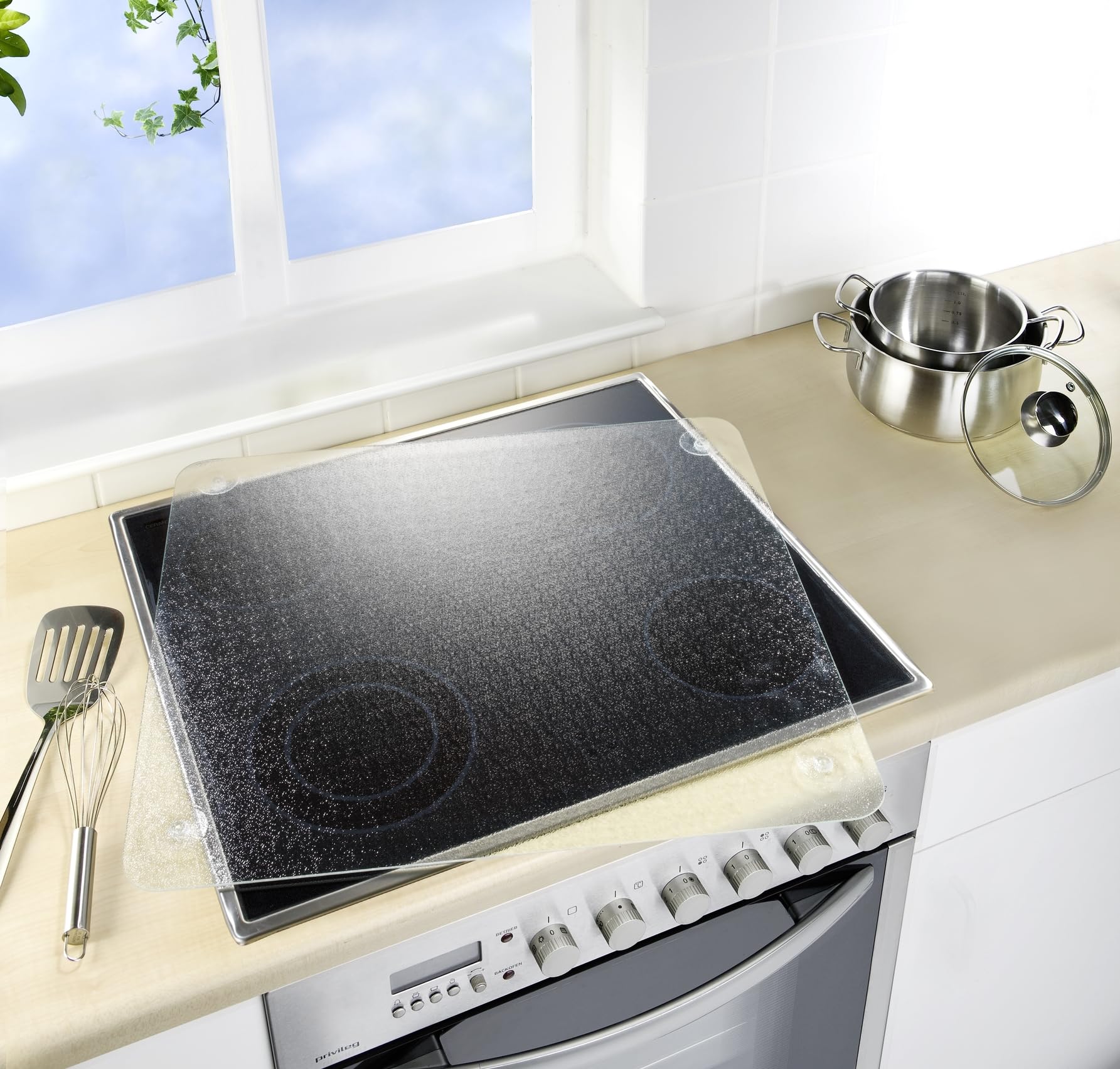 WENKO Protection Plaque de Cuisson, plaque de protection en verre trempé, 3en1