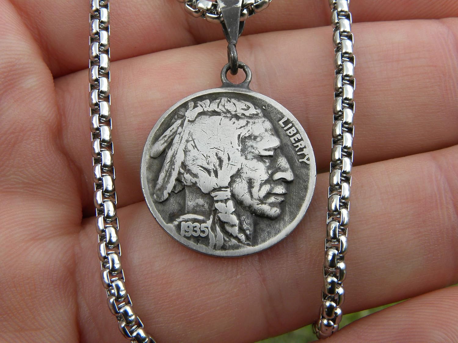 Necklace pendant men women authentic 1930 or 1934 or 1935 or 1936 or 1937 or 1938 Buffalo Indian Nickel coin nice gift stainless steel chain