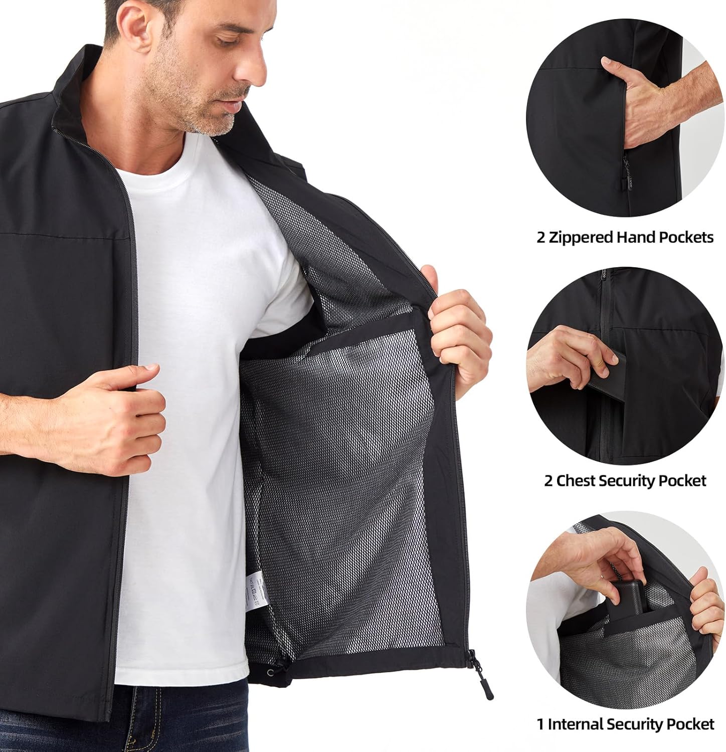 Men's Lightweight Vest Outerwear with Multi Pockets Windproof Sleeveless Jacket for Travel Outdoor Golf - Image 5