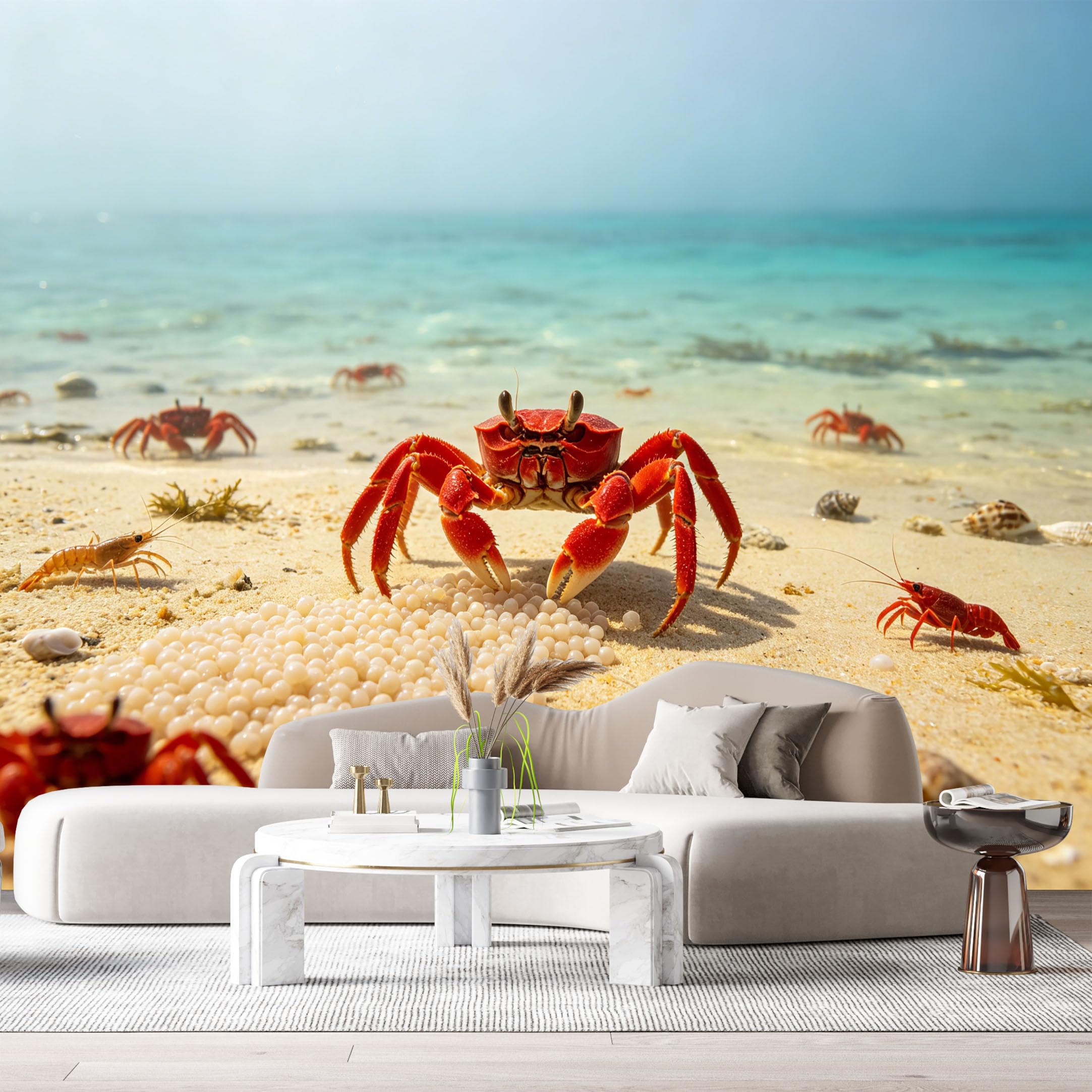 Custom Size Wall Murals Tropical Ocean Coastal Red Crab Sea Shells SelfAdhesiveWall Fabric Removable Wallpaper Wall Decor for Living Room Bedroom Bathroom