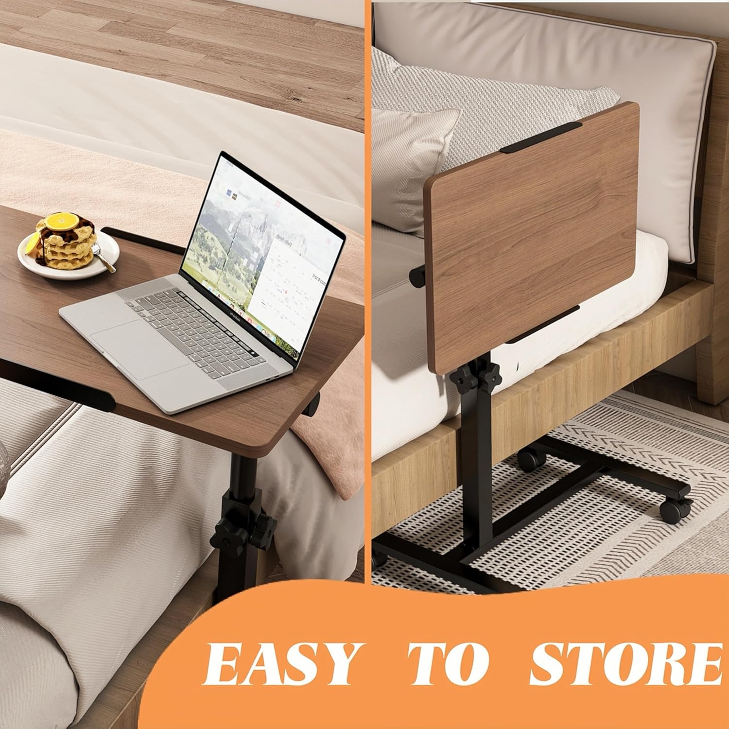 Office Carts & StandsOverbed Table Adjustable Height with Wheels Rolling Laptop Desk Medical Bed Tables Couch Tray Table-Brown