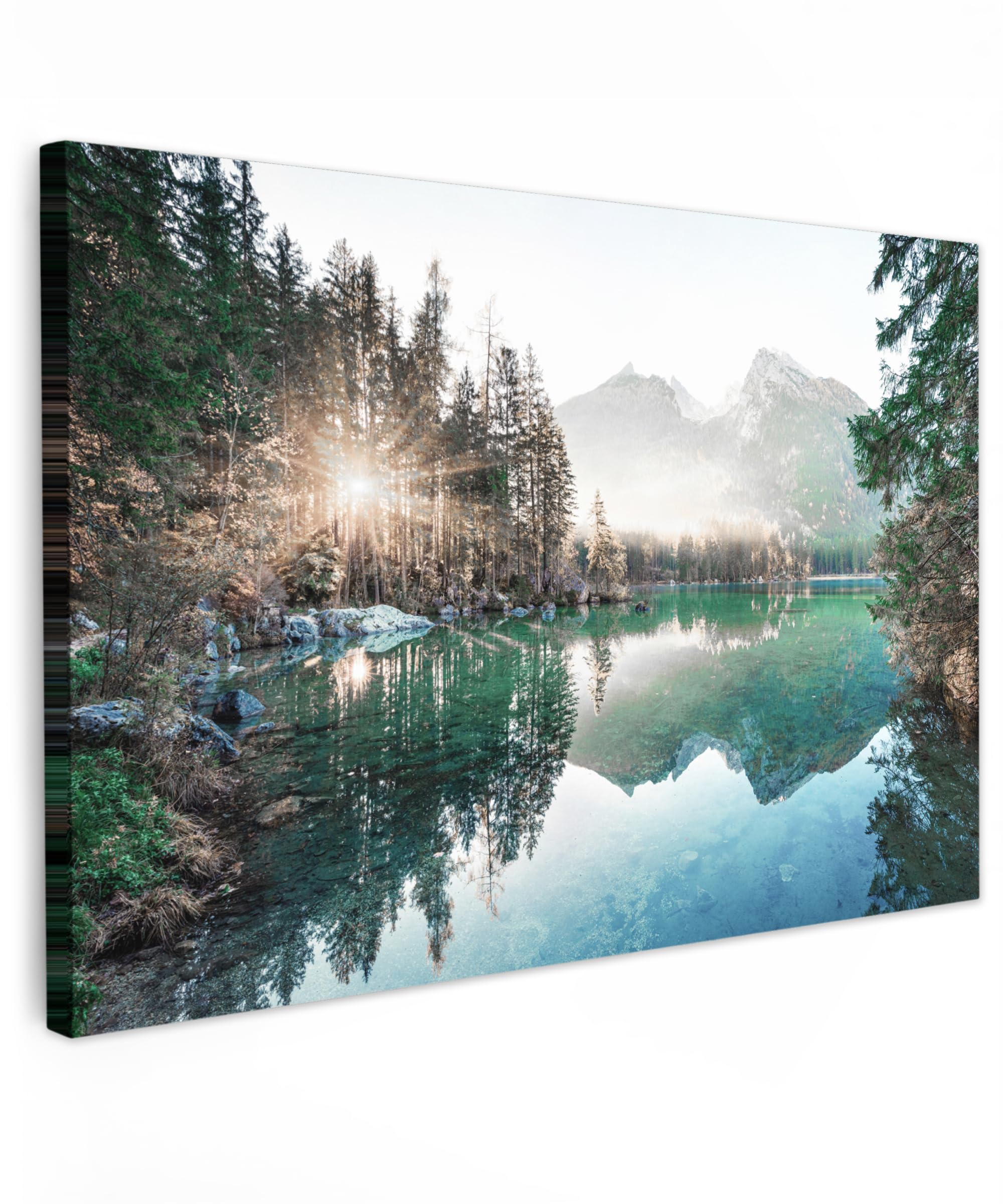 MuchoWow Bilder 90x60 cm Leinwand Kunstdruck Wandbild Natur Bäume Berge See Wohnzimmer Deko