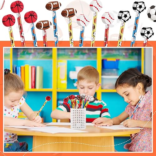 Miniatura 6 de Lápices deportivos y gomas de borrar deportivas, suministros para fiestas, lápices deportivos para niños, baloncesto, fútbol, béisbol, borradores