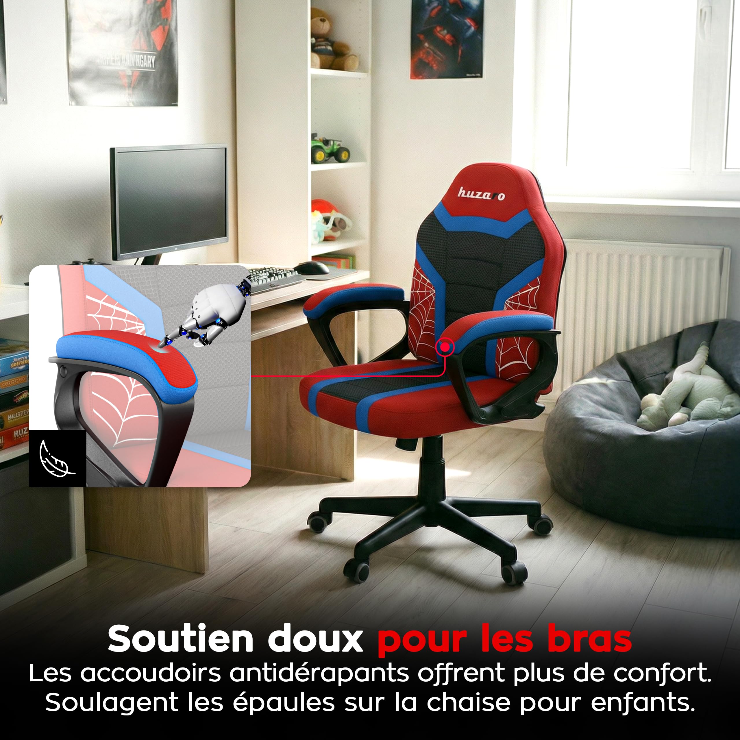 huzaro Ranger Mesh Chaise Gaming Ergonomique pour Enfant, Chaise de Bureau Enfant Respirante avec accoudoirs, Hauteur réglable 6 cm, Soutien du Dos, idéale pour Enfants 80–150 cm, siège Stable Spider