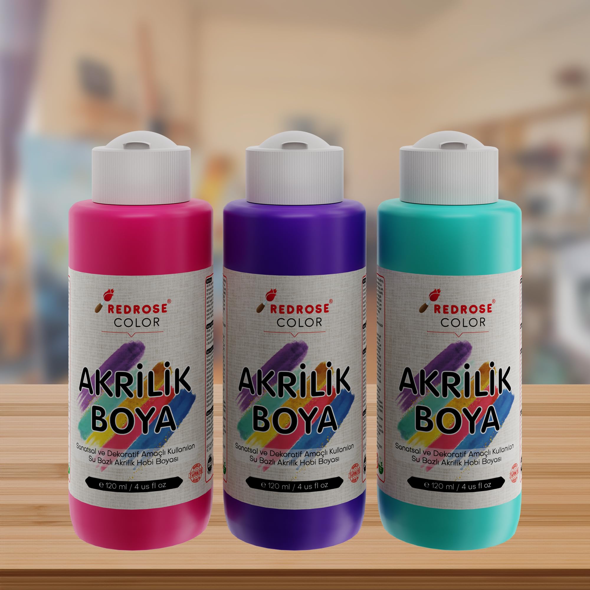 Mor-Fuşya-Turkuaz Akrilik Boya 3'lü Set 3x120ml