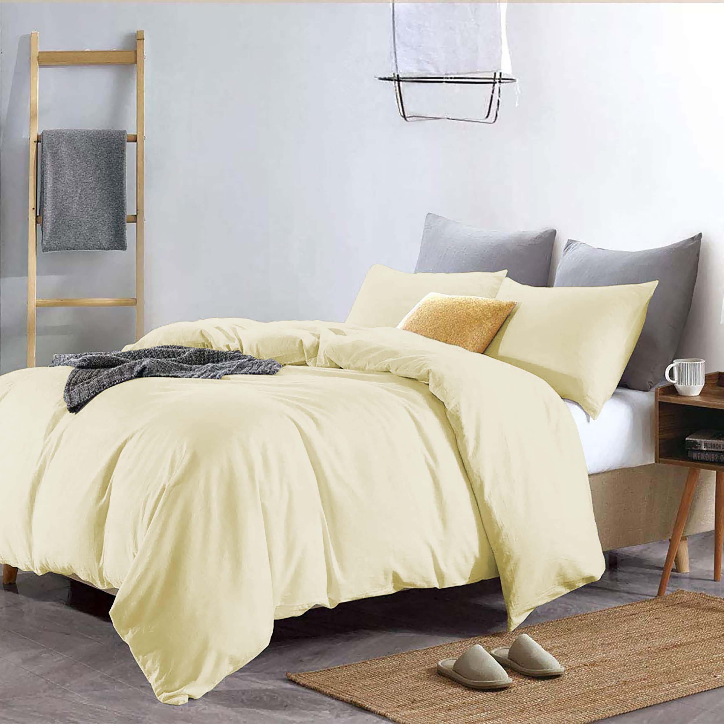 YRM Bedding's Duvet Covers - 100% Microfiber, 3-Piece Duvet Cover Set, Ultra Soft with Zipper Closure Duvet Cover (61X91 Inches) and 2 Pillow Cover (18X28 Inches) - Single Size/Ivory