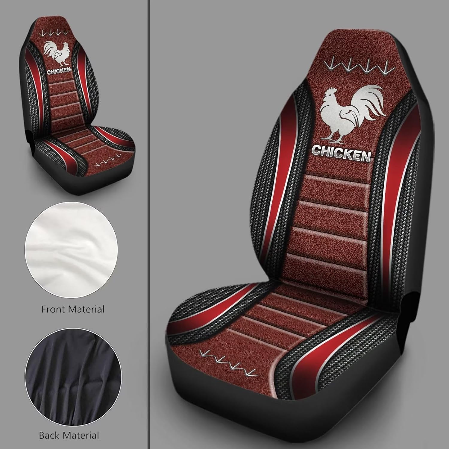 Bulopur Red Chicken Art Set of 2 Car Seat Covers Auto Accessories Carseat for Front Seats Fit for Truck, Van, and SUV