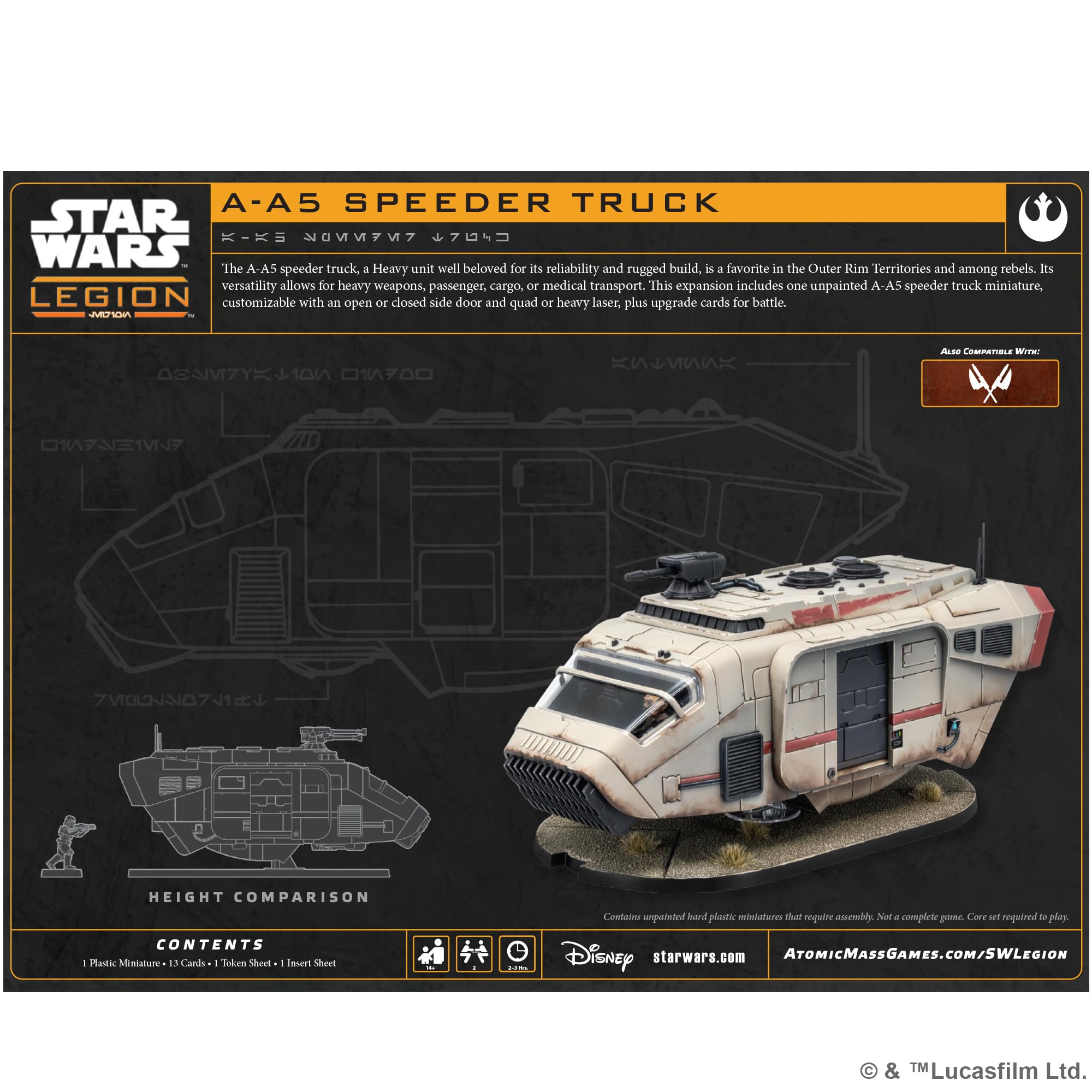 Atomic Mass Games – Star Wars Legion: Expansión A-A5 Speeder Truck – Vehículo Pesado Sin Pintar Con Opciones De Montaje Y 16 Cartas De Mejora, Para 2 Jugadores +14 Años